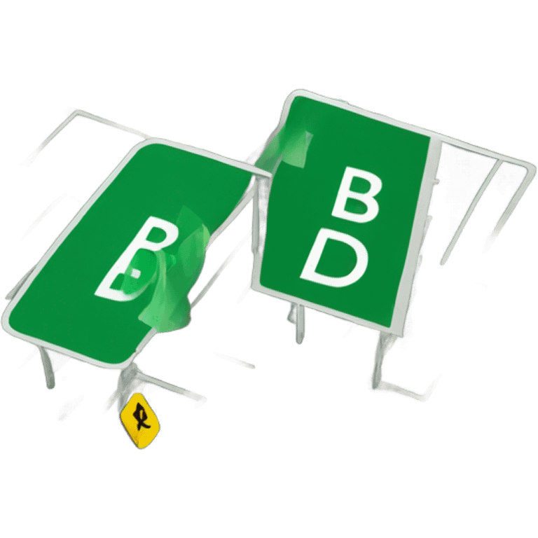 Green road sign with yellow colored letter "B100" emoji