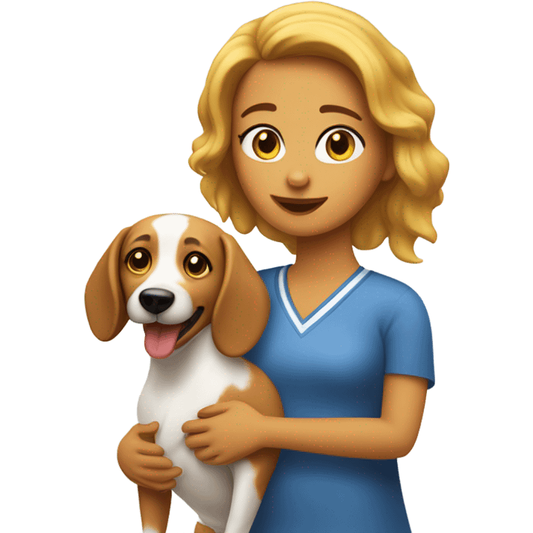 Chica blanca con pelo moreno con un perrito salchicha emoji