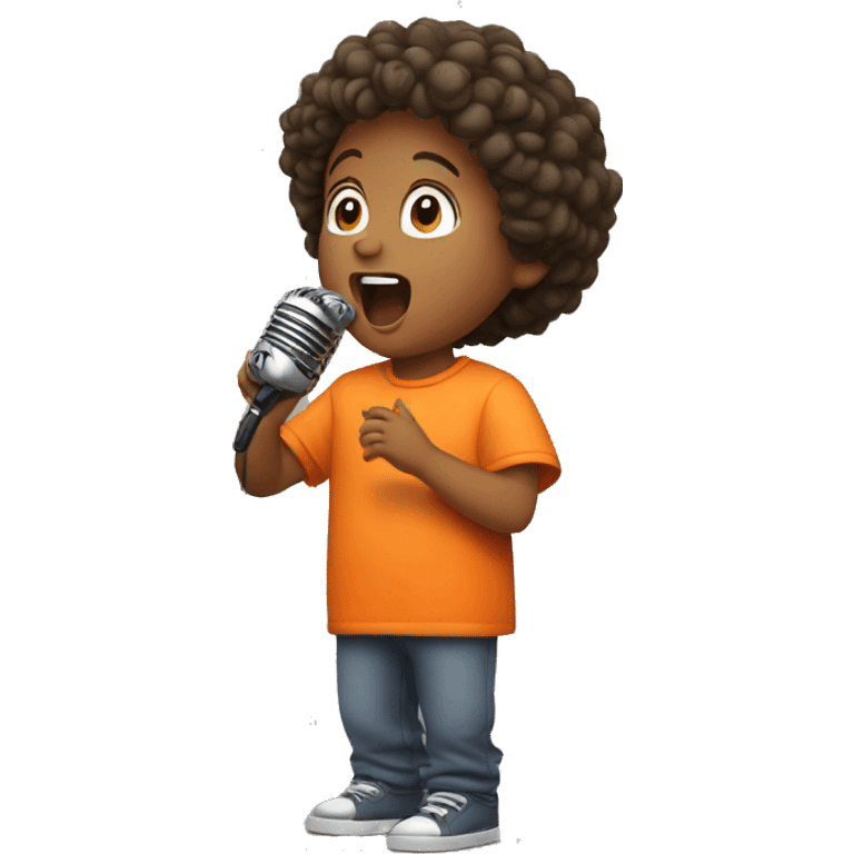 child in orange clothes singing in mocrophone emoji