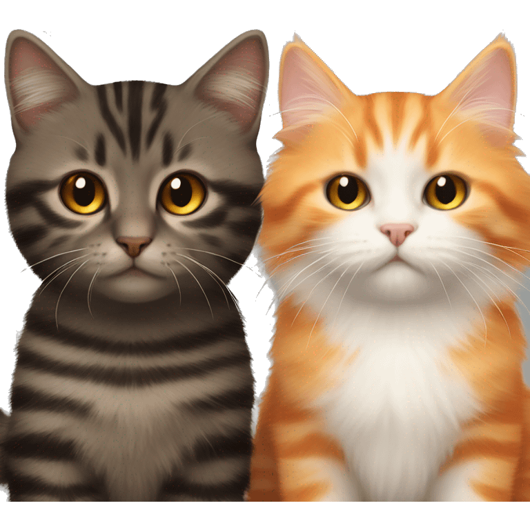 Dark striped kitten and fluffy orange cat emoji