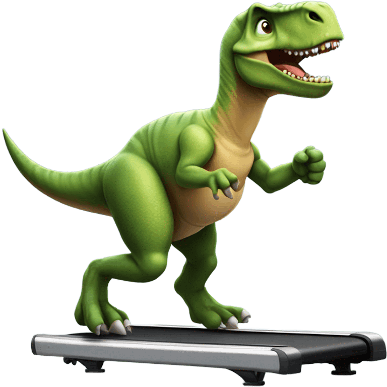 dinosaur runs on a treadmill and shows a thumbs up emoji