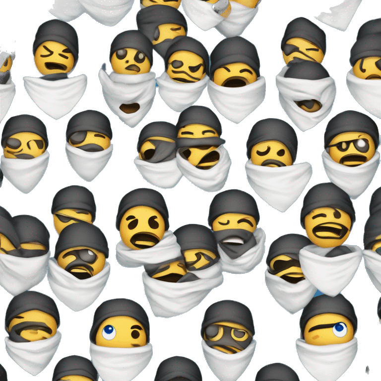 Emoji circular minimalista de un ninja amigable. Lleva una máscara azul que cubre su rostro, dejando visibles dos ojos expresivos. La bandana está atada a un lado, sobresaliendo ligeramente. Fondo blanco, diseño limpio y moderno emoji