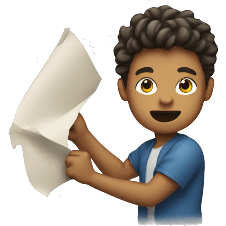 Boy ripping the paper emoji