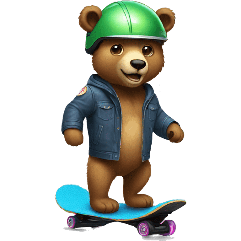 a bear on hoverboard wearing a helmet emoji