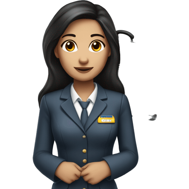 long dark hair brown eyed girl flight attendant holding suitcase no hat emoji