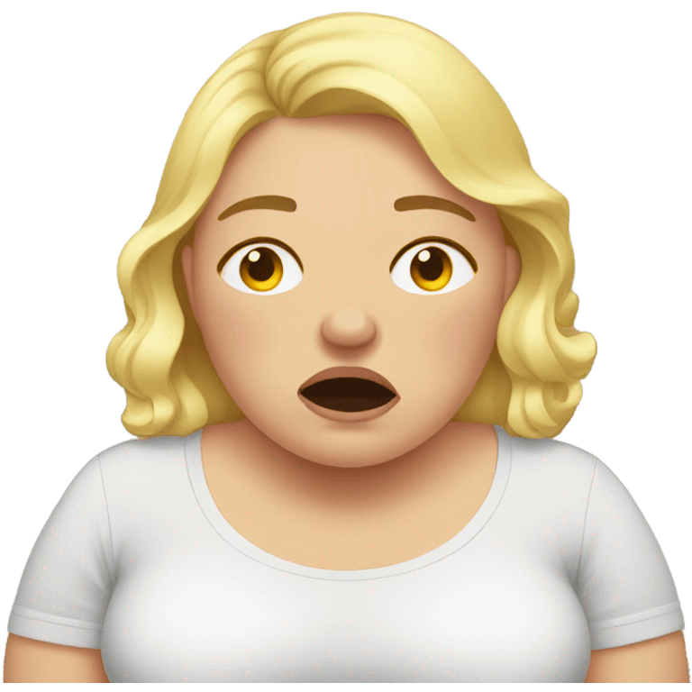 overweight blondie woman looking at mirros crying emoji