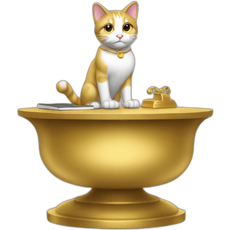 cat secretary sitting on top of the gold cloud emoji