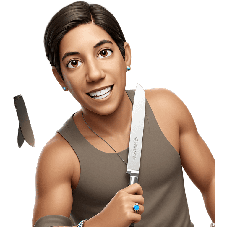 smiling boy with jewelry knife emoji