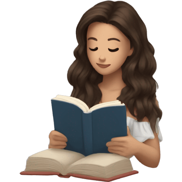 brunette reading a book cozy aesthetic emoji