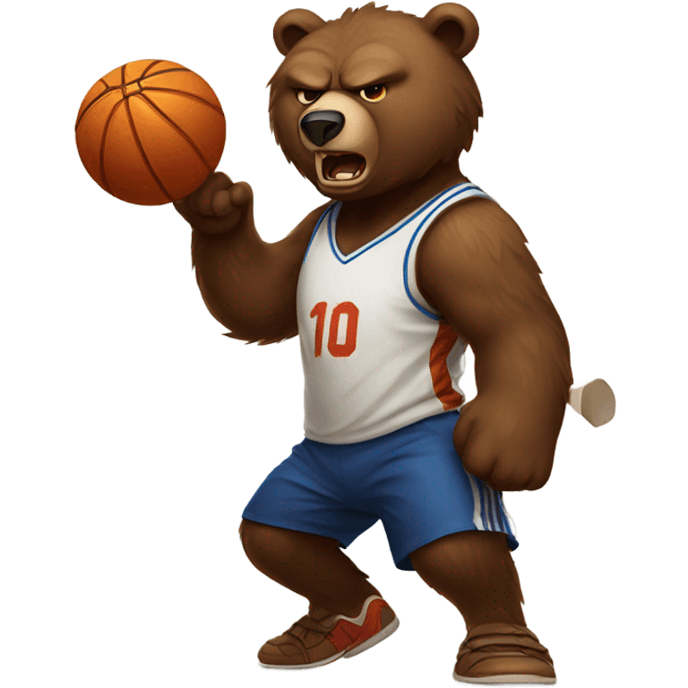 Angry Brown Bear dribbling basketball emoji