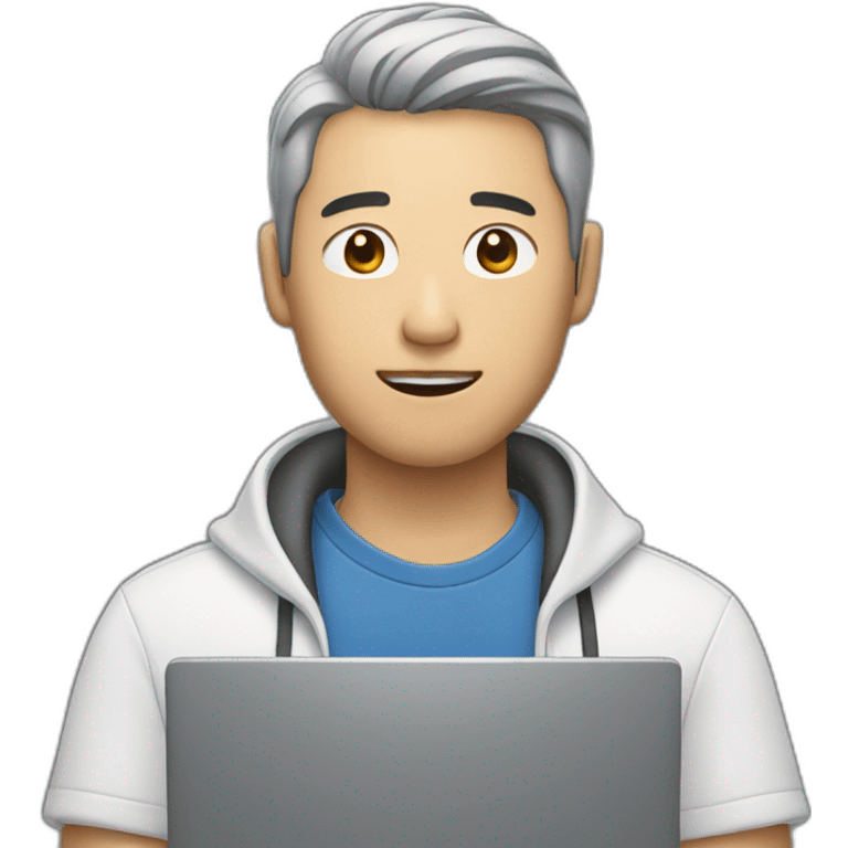 light beard asian man with computer in hand emoji