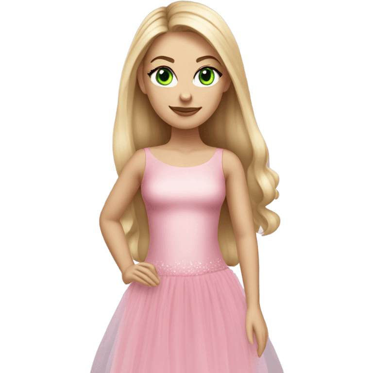 Realistic White girl with Long straight blonde hair, green eyes, tattoos, full body wearing pink tulle dress emoji