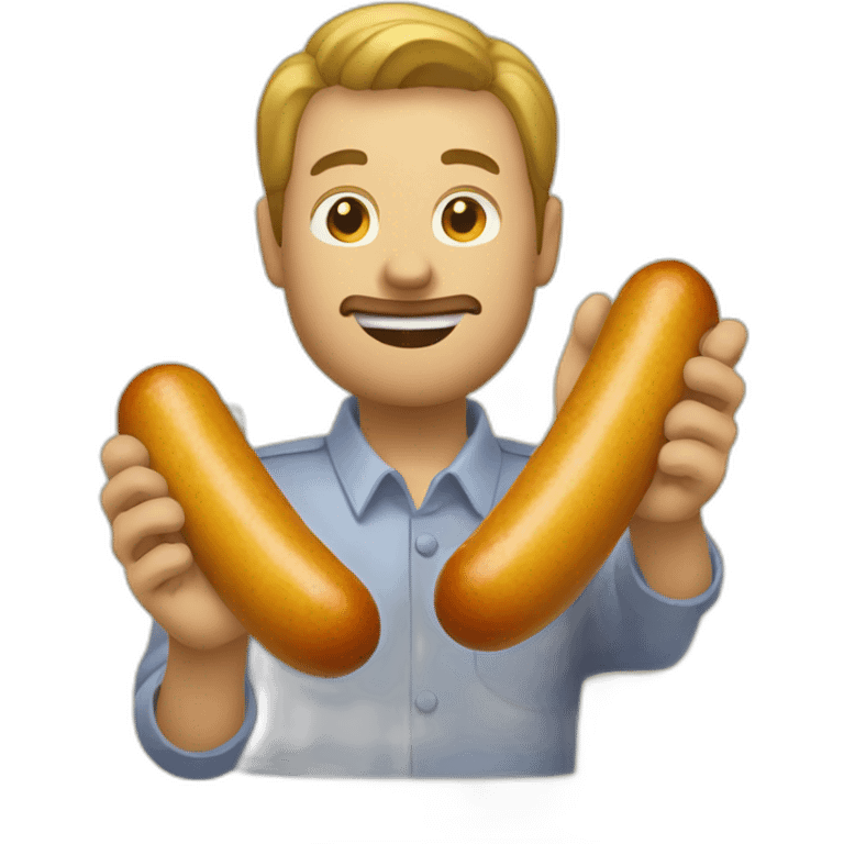 Holding a saussage in a yellow hand emoji