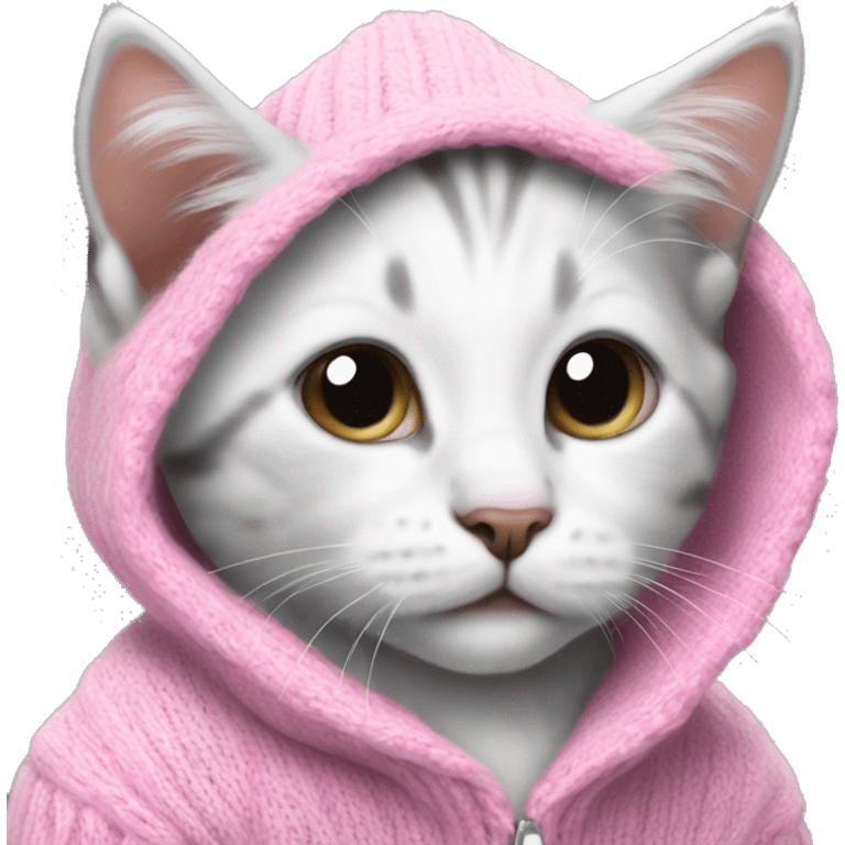 Cute kitten white and grey wearing pink purle sweater emoji