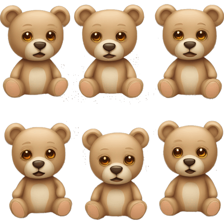 4 teddy bears with funny look emoji