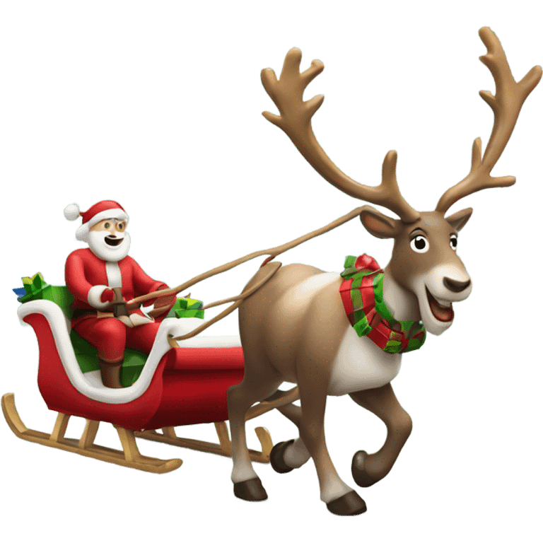 Real Reindeer pulling a christmas sleigh for Santa emoji