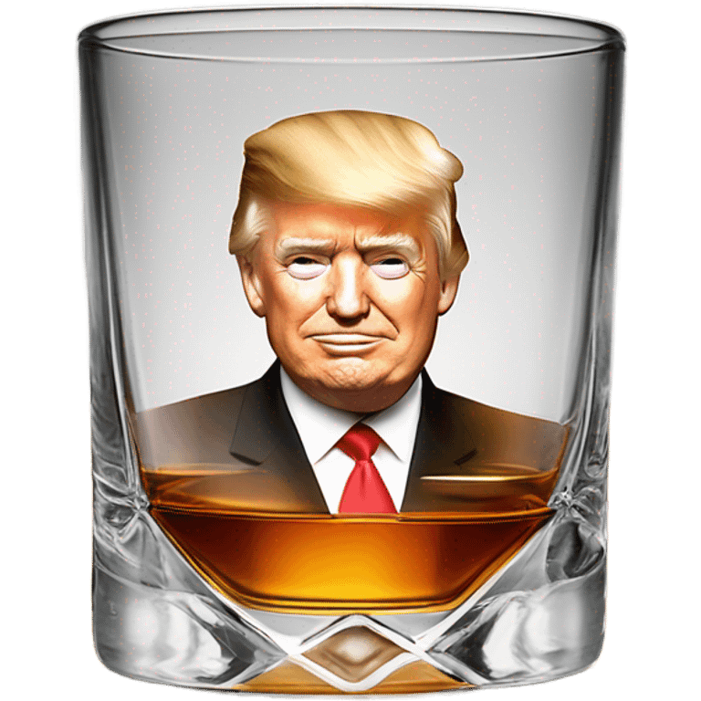 Whiskey glass with whiskey & an image of Donald Trumps face  emoji