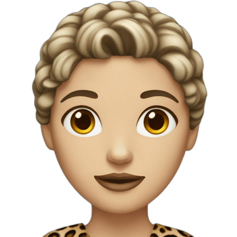 dark-haired white woman dressed in leopard emoji