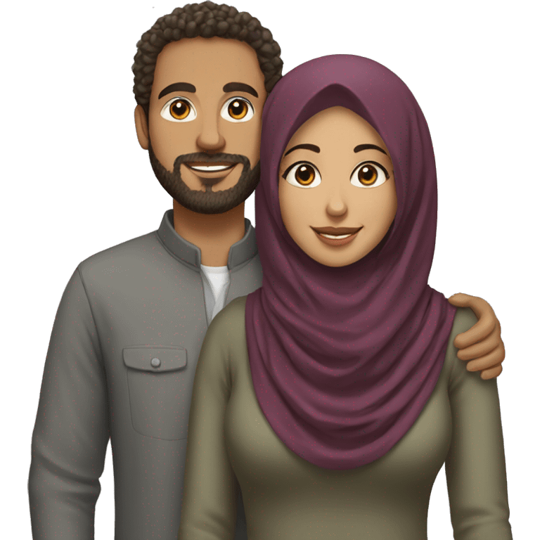 Woman hijab with her husband curly hair emoji