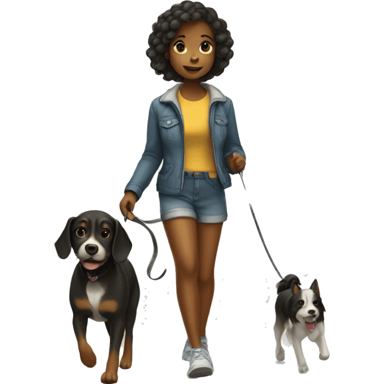  cute black girl walking dog emoji