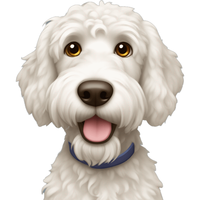 White Labradoodle dog with dark brown ears  emoji