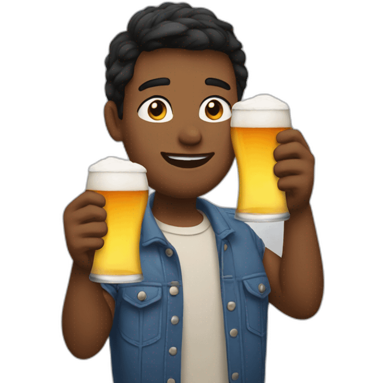 Gay boy drinking two beers emoji