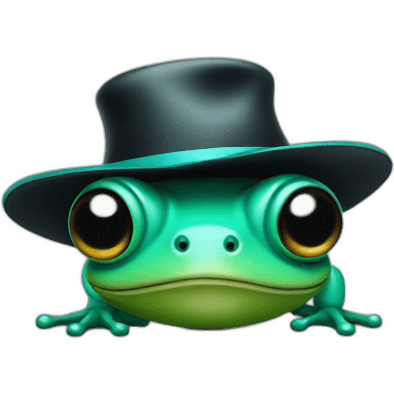 Turquoise frog with a black hat emoji