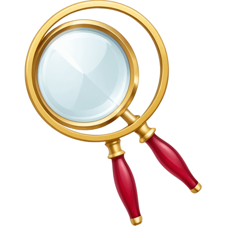 Jewelry art icon, golden ring with a ruby viewed through a magnifying glass, visible pliers beside it, minimalistic style, clean lines, transparent background. emoji