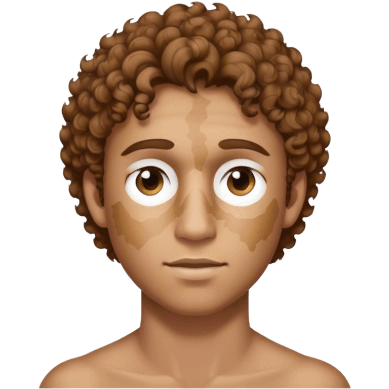 man, short, curly light brown hair, birthmark over left eye emoji