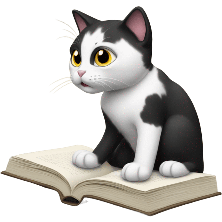 Black and white cat reading  emoji