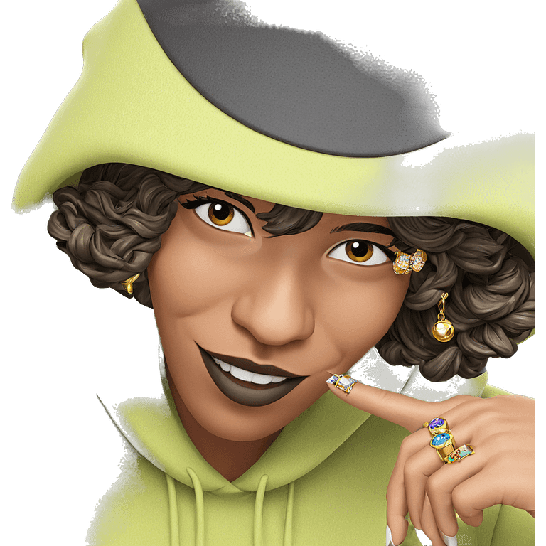 girl in hat with jewelry emoji