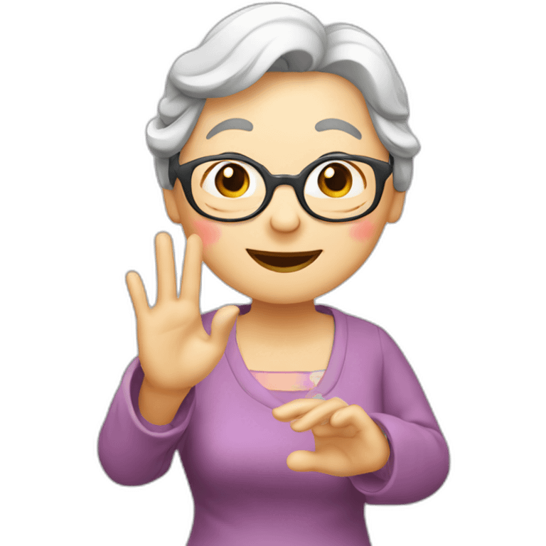 Chinese senior lady show love sign emoji