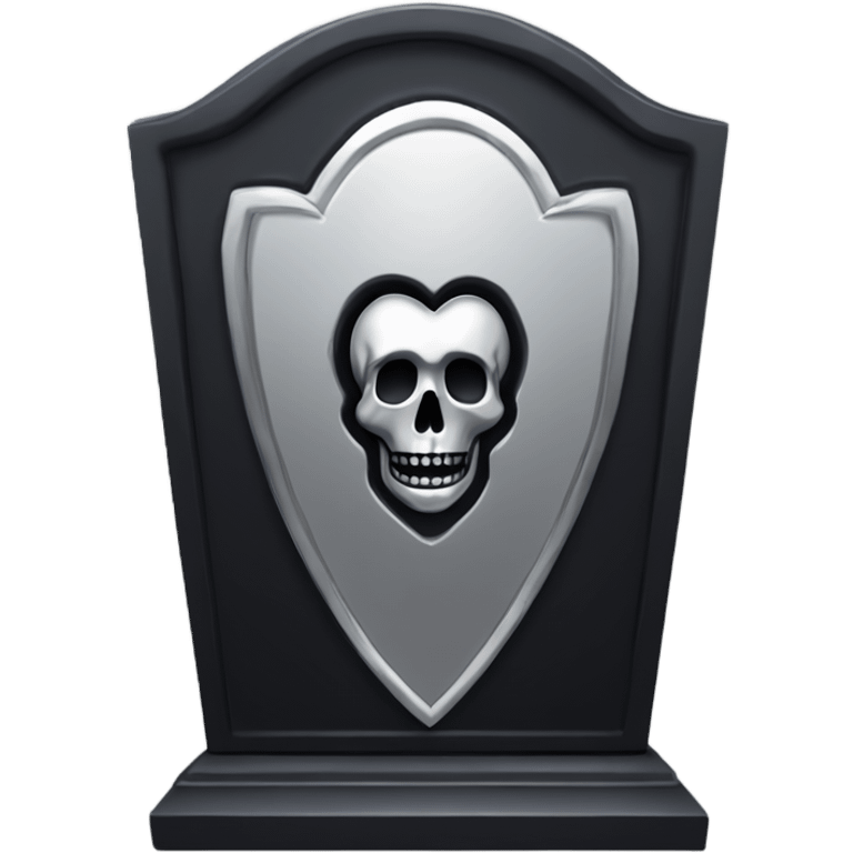 a black tombstone with the inscriptions in silver RIP and a silver heart in the center emoji