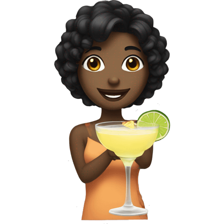 Black hair  holding margarita smiling  emoji