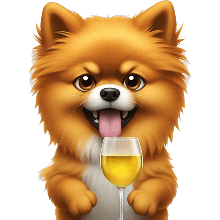 angry orange pomeranian holding white wine in paw emoji