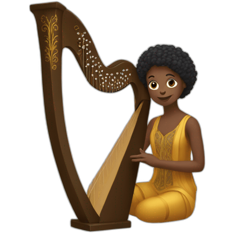 Dark curry haïr harpist emoji