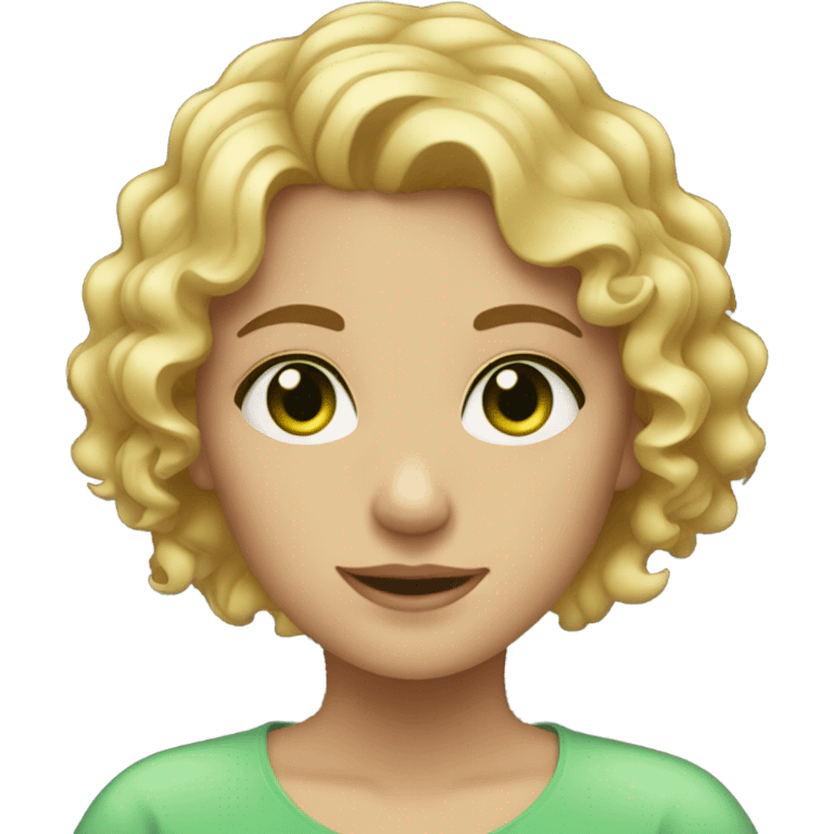 Girl with short curly blonde hair and green eyes emoji