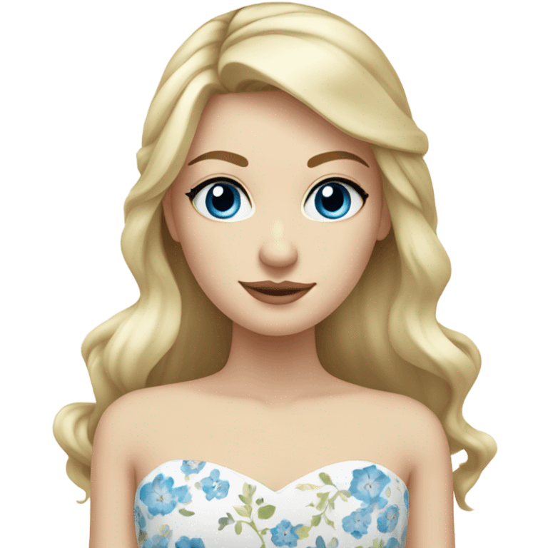 Beautiful blond girl with blue eyes and floral wedding dress emoji