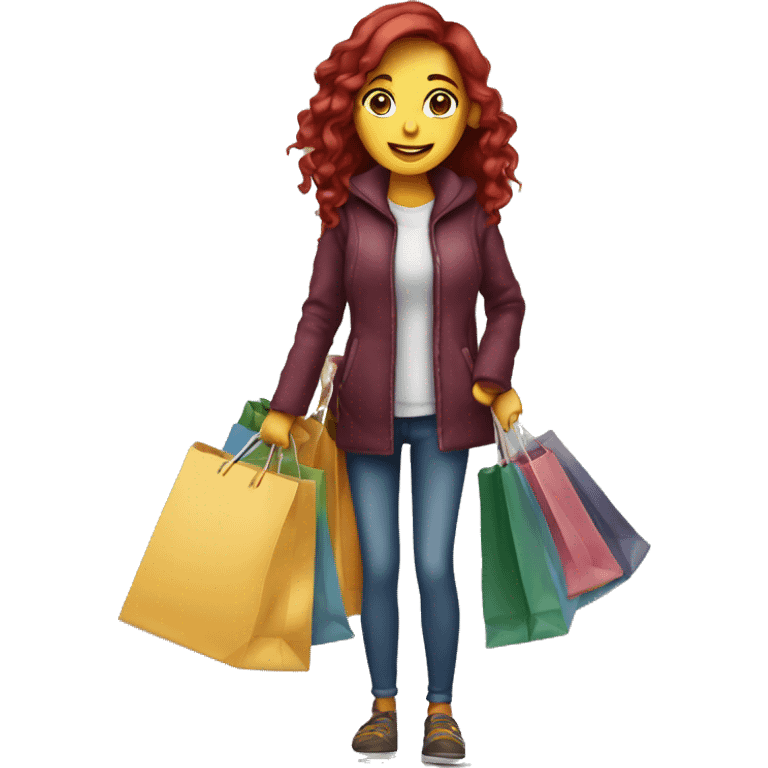 Long Burgundy haired girl, shopaholic, carrying a lot of shopping bags emoji