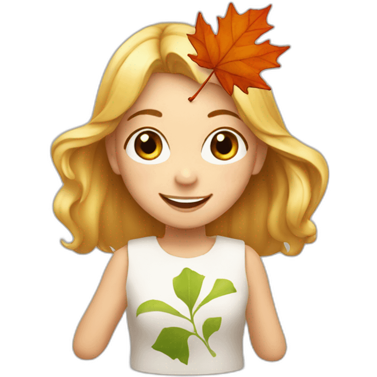 мa happy girl with a maple leaf emoji