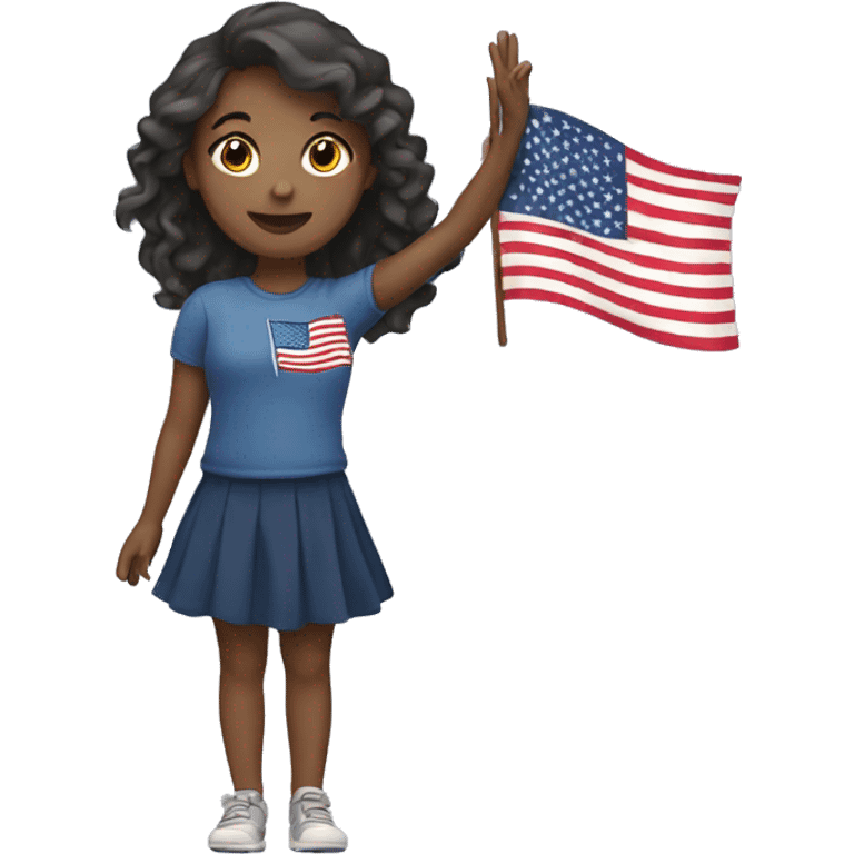 girl waving american flag emoji