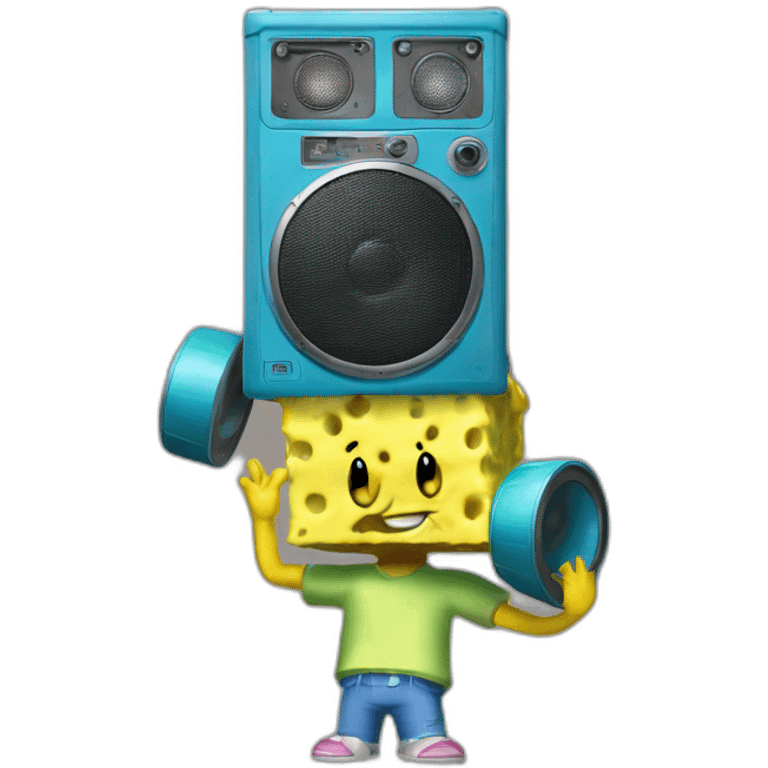 sponge bob holding a boombox speaker over his head emoji