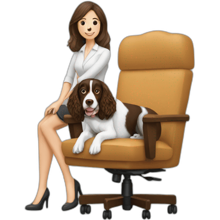 Springer spaniel with woman in office chair emoji