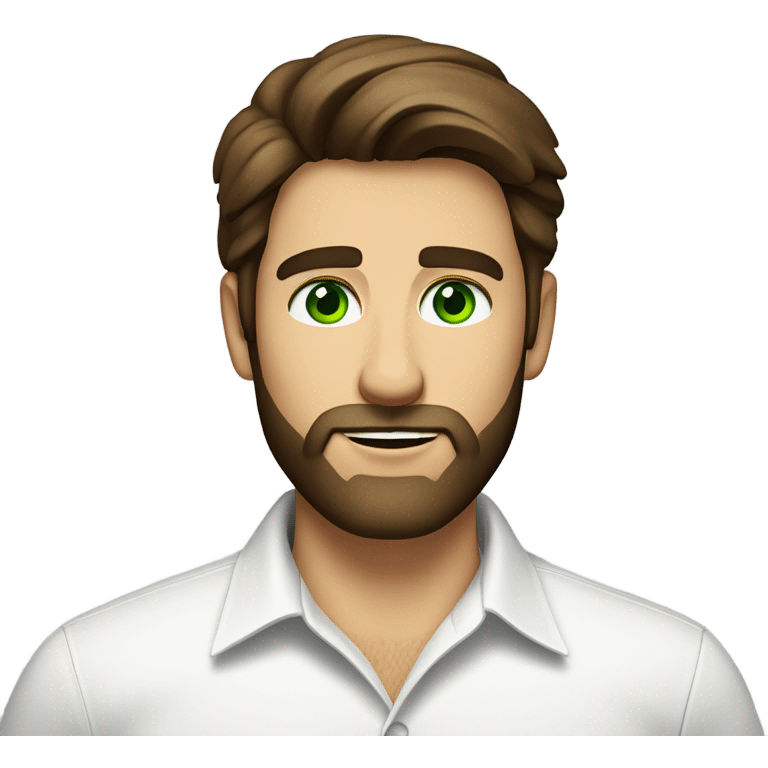 handsome optimist brunette man and beard green eyes wearing white button down shirt  emoji