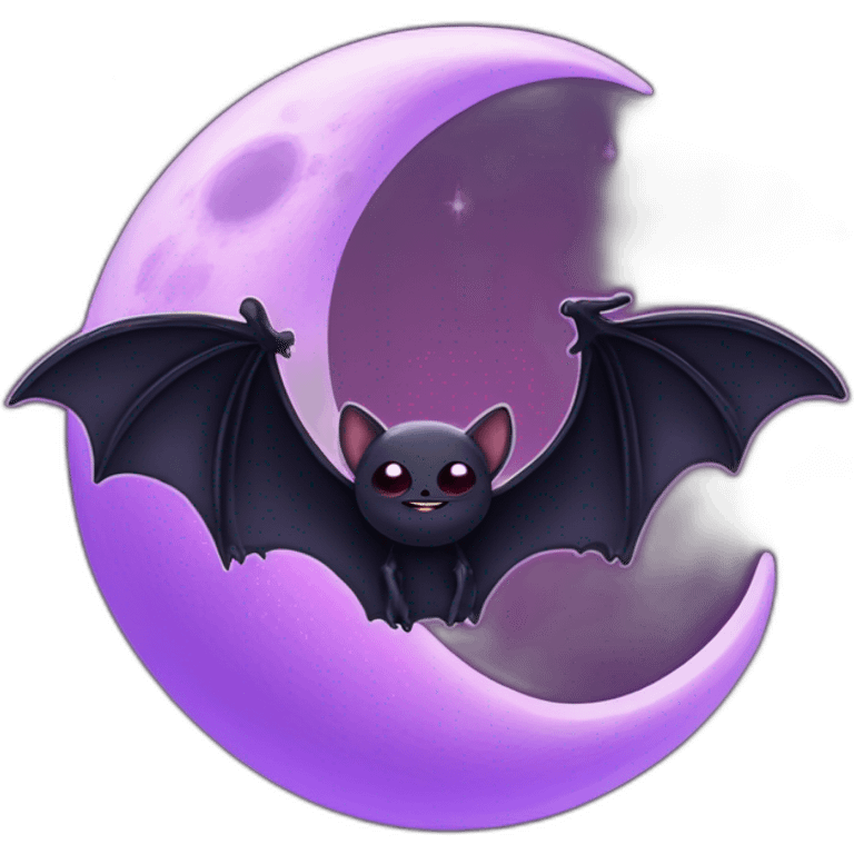 purple black vampire bat wings flying in front of large dripping crescent moon emoji