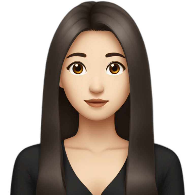 Asian girl with brown long hair and brown eyes in black dress emoji