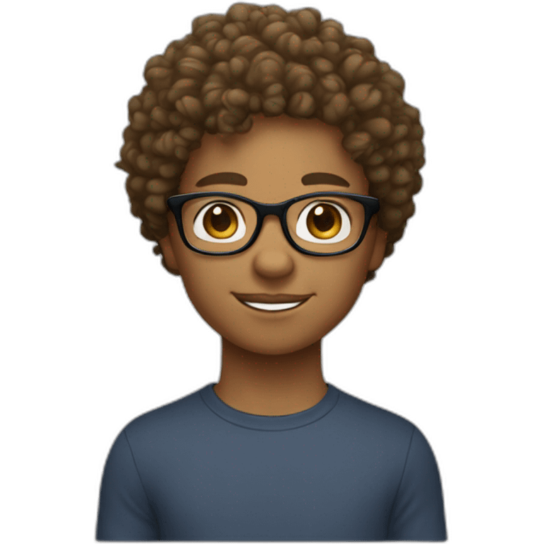 Kid with curly hair short light brown skin color and glasses emoji