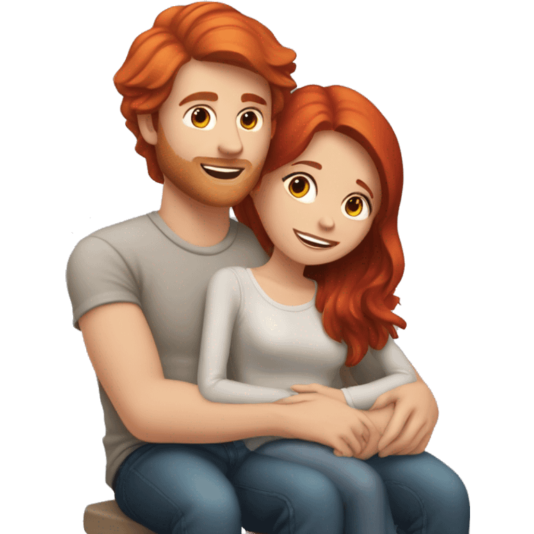 Red hair girl sitting on brunette boyfriend’s lap emoji