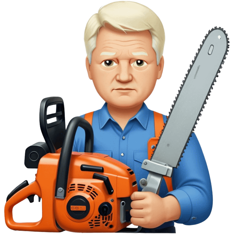 Realistic Boris Yeltsin holding a large chainsaw emoji