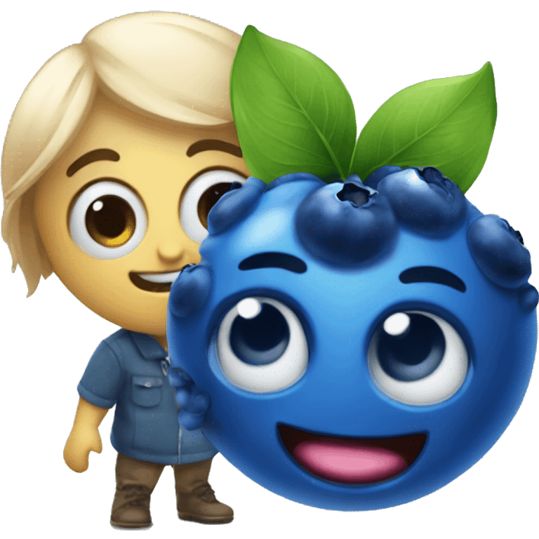 A kind blueberry helping another blueberry emoji